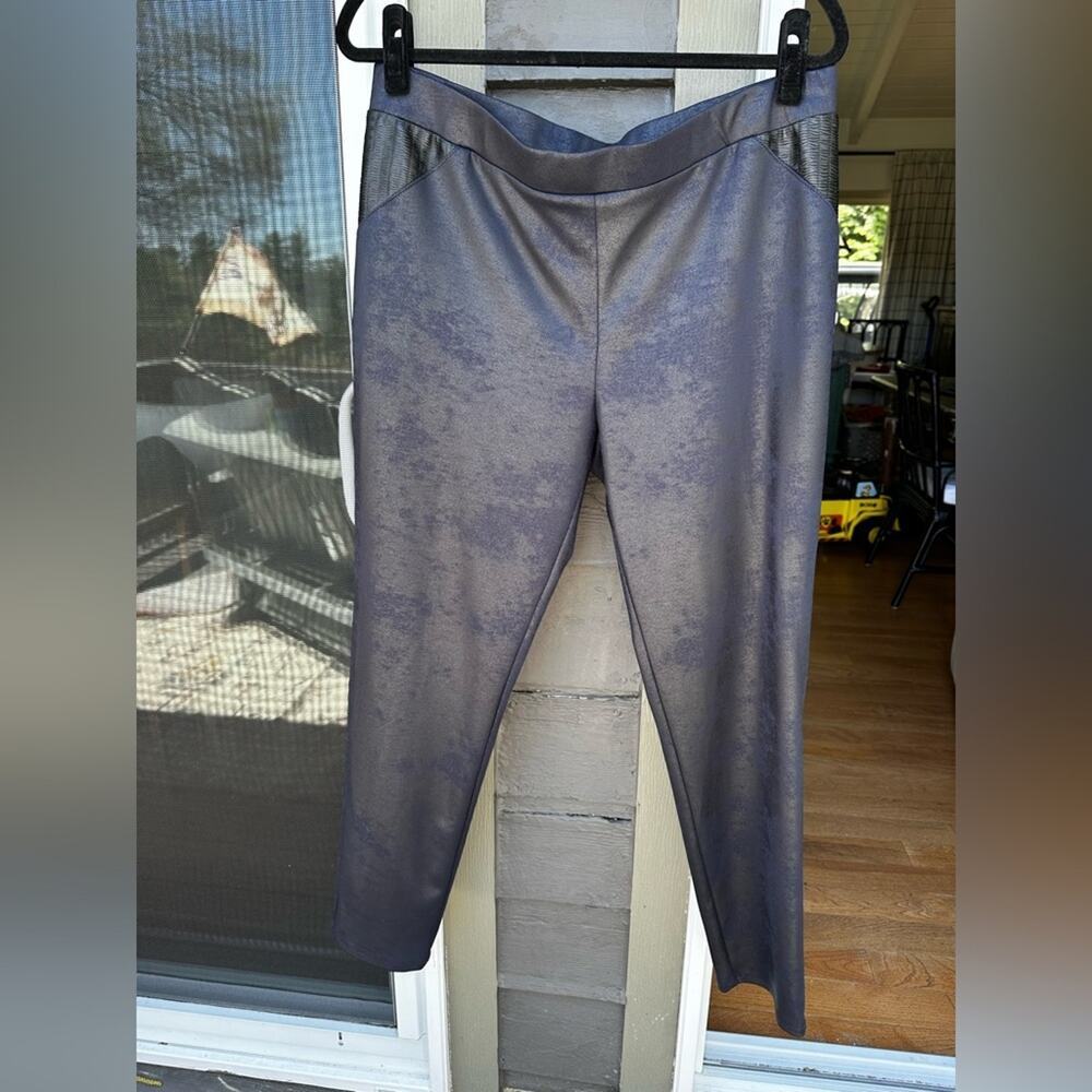 Zoe XL Metallic Distressed Faux Leather Leggings Pants Women‎